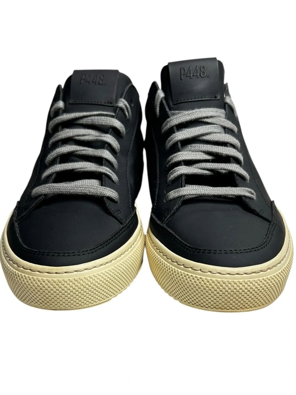 P448 John Project Sustainability Black Leather Low Top Sneakers Womens EU 39 US